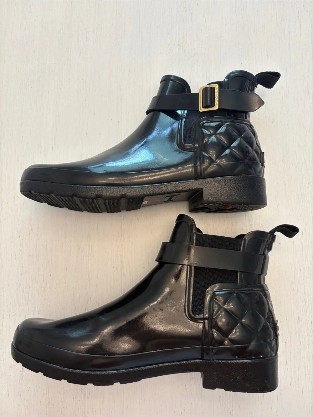Hunter Black Rubber Rain Boots with Logo Sole
